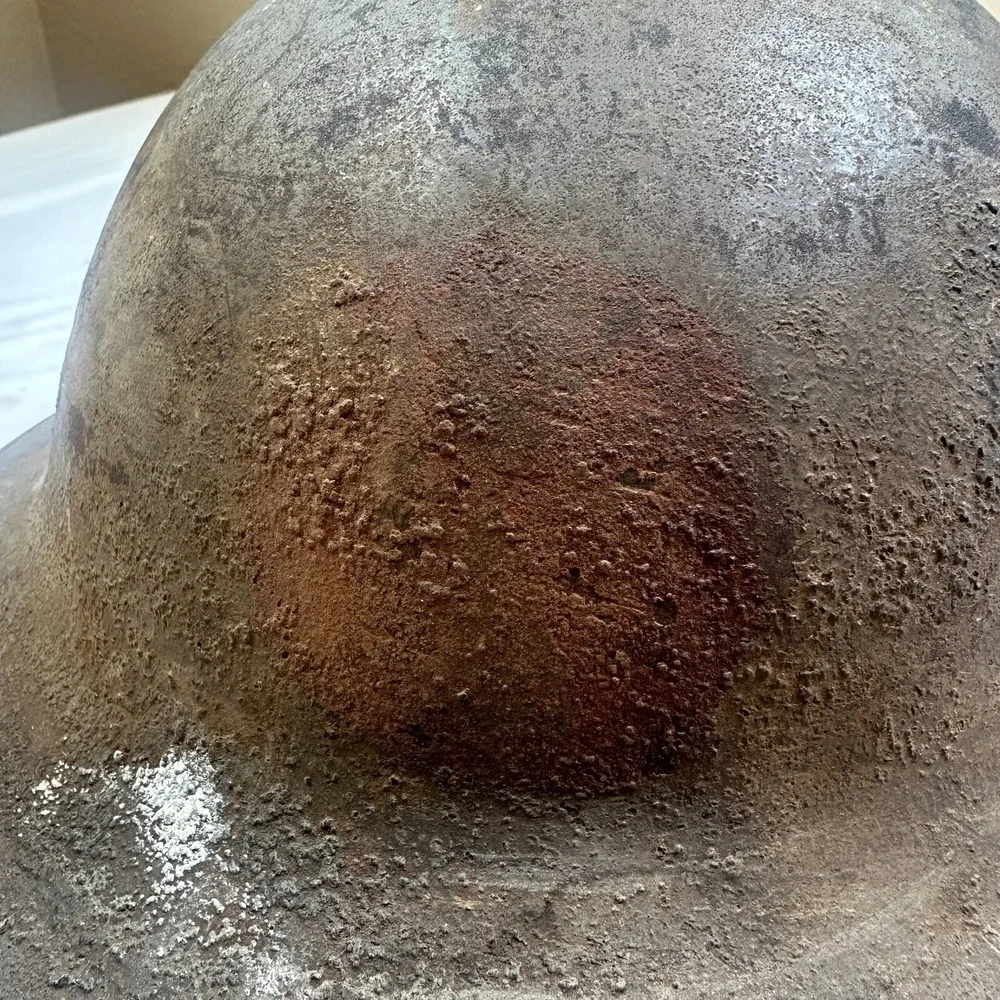 Original WW1 Doughboy M1917 Helmet with Satchel Stamped R/V 34 Red Paint  - Read